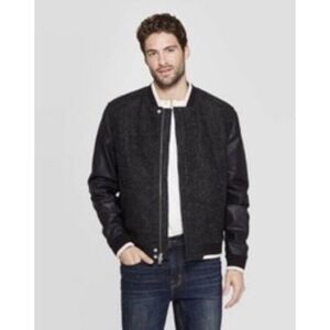 Men’s Varsity Bomber Jacket Wool Blend Dark Gray/Black Size Small Retro